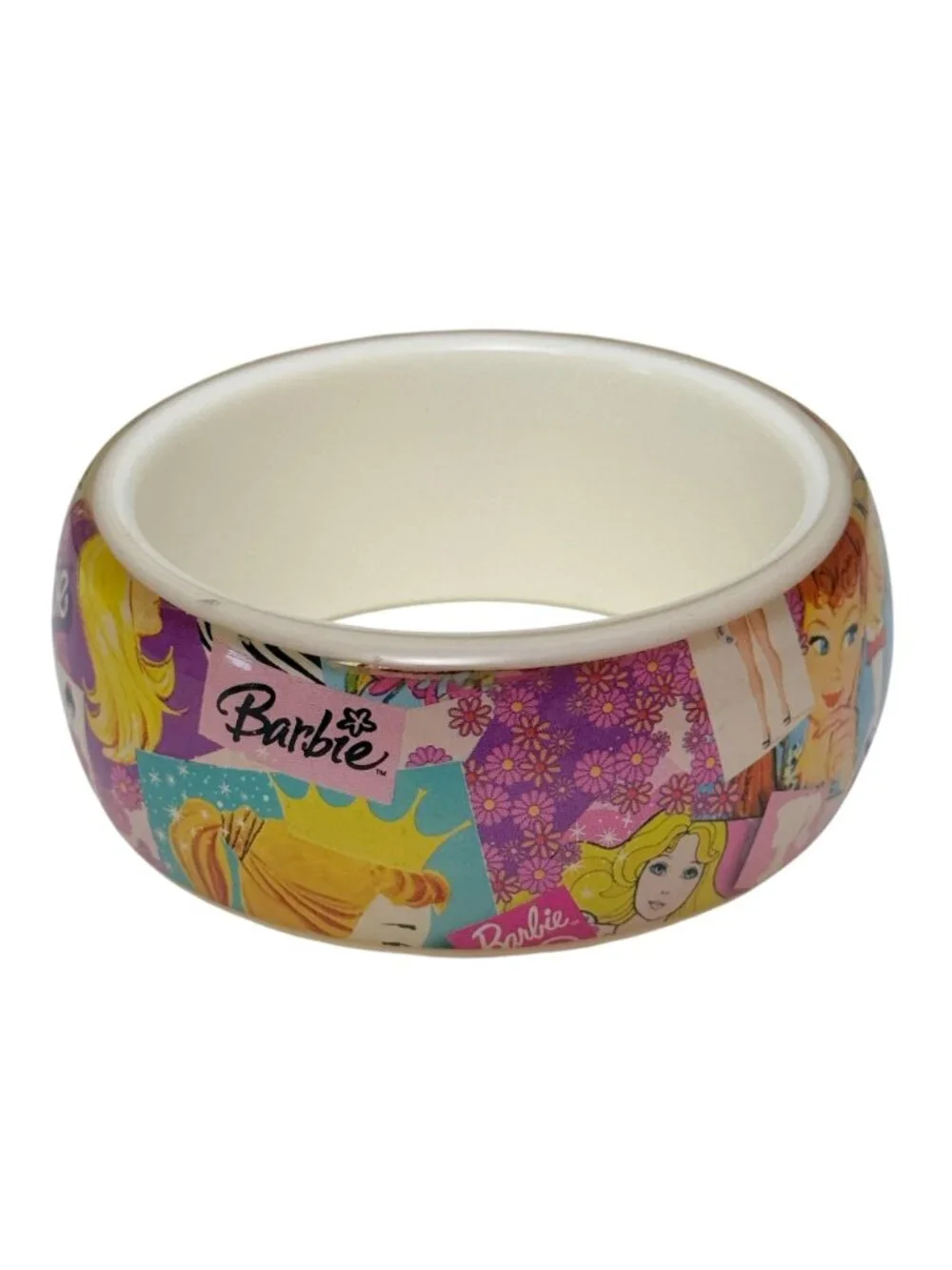 Vintage Barbie Lucite Bangle Bracelet Pink Plastic Retro Jewelry Wide Cuff